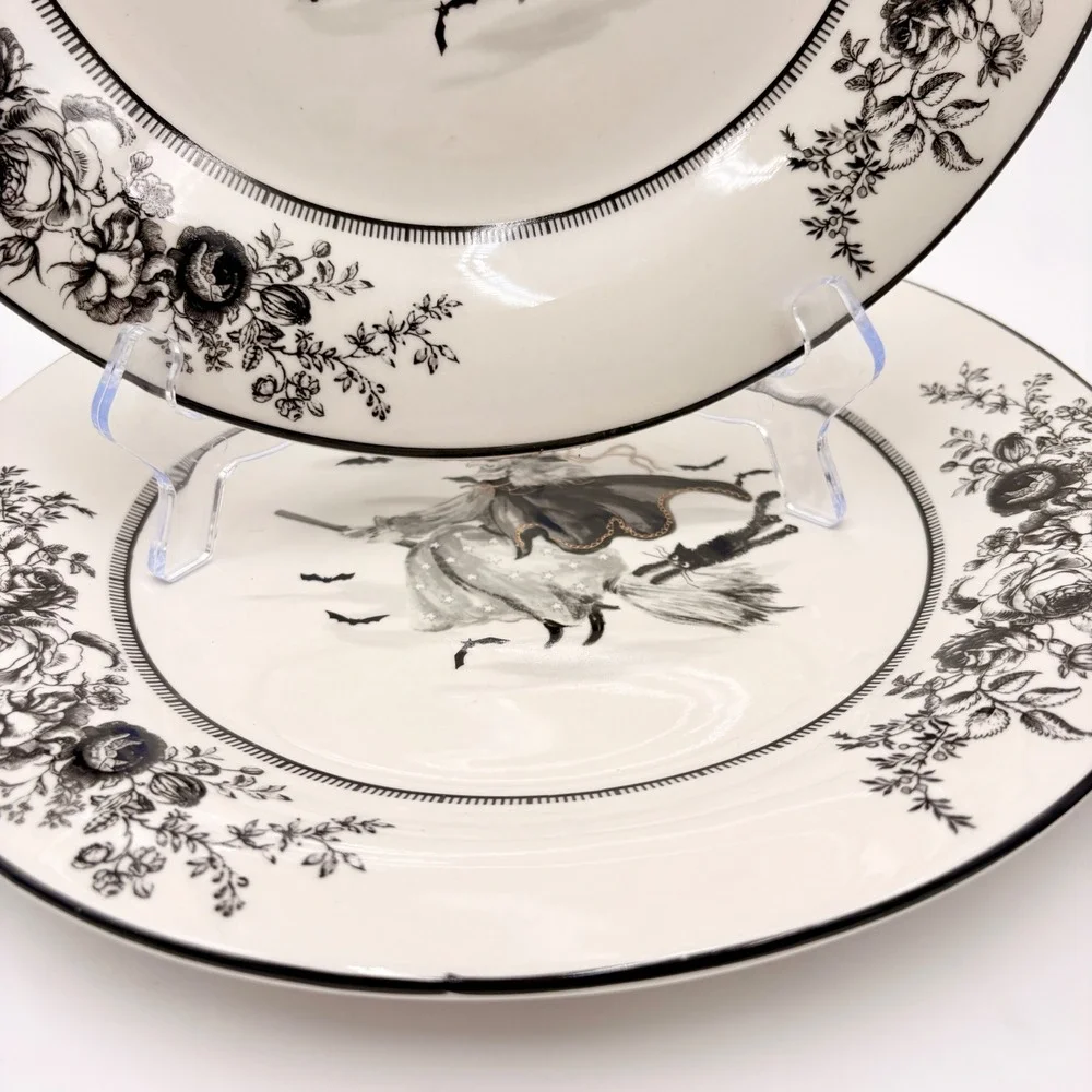 Potters Studio Halloween Witch Ceramic Plate Set 4pc Dinner Salad Plates